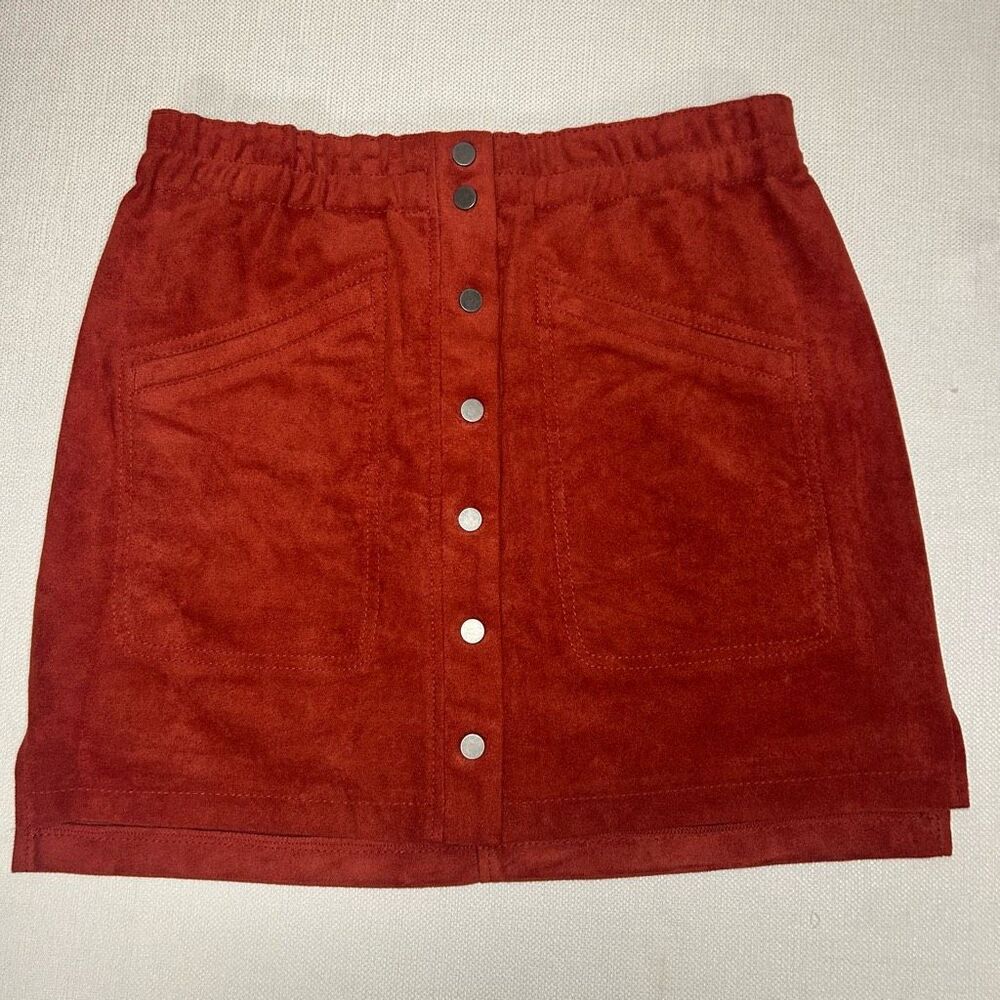 BCBG Maxazira Aiden Suede Mini Skirt Orange Pull-on XS Pockets
